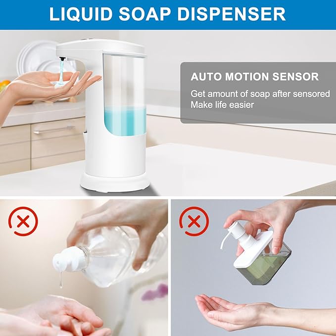 Automatic Liquid Soap Dispenser Touchless 12.5oz/370ml 3 Level Adjustable Infrared Sensor Battery Operated Water Resistant Hand Sanitizer Pump Dispenser for Bathroom Countertop Kitchen Sink