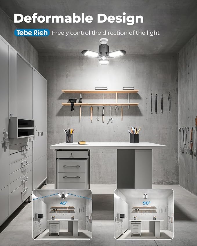 toberich 4 Pack Motion Sensor Garage Lights, 8000LM LED Shop Lights Motion Activated, 3 Switch Modes, 6500K Indoor Motion Sensor Light Bulb for Garage, Stairway, Laundry Room, Basement
