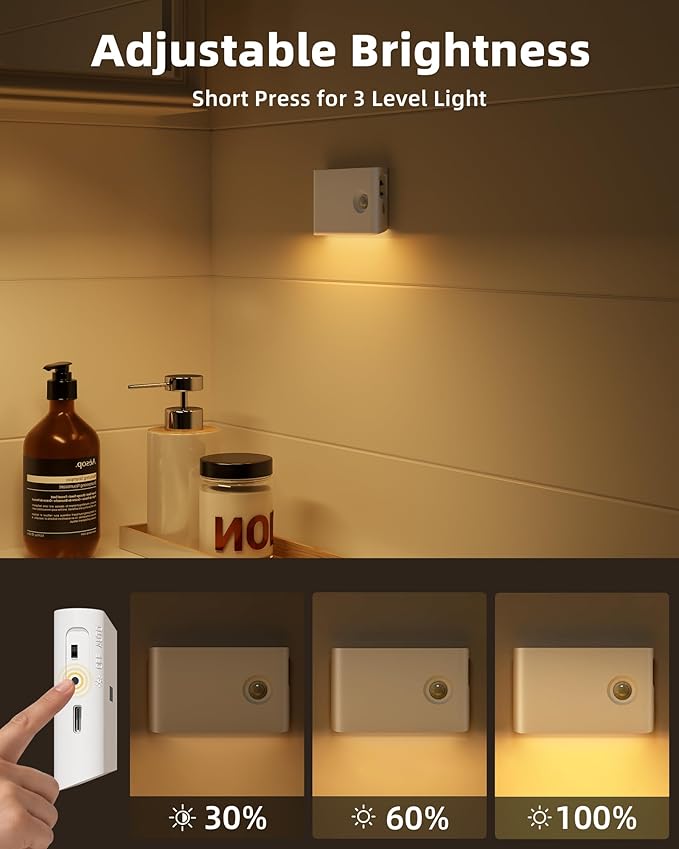 EZVALO Motion Sensor Stair Lights Indoor, Rechargeable Night Lights with Magnetic & Dimmable, Auto On/Off 3000K Soft White, Stick-On for Stairs, Hallway, Bathroom (4 Pack with Charging Station)