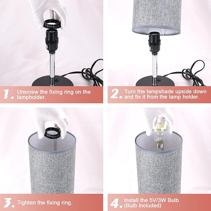 lifeholder Table Lamps with Motion Sensor and Constant on Two Modes, USB Lamp with Warm White Bulb, Fabric Shade, Built-in USB Port & AC Outlet - Bedside Table Lamp for Bedroom or Living Room