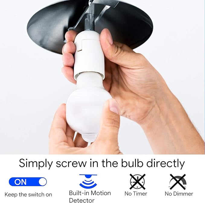 Energetic Motion Sensor Light Bulb, 60 Watt Equivalent (8.5W), Indoor/Outdoor Automatic Activated by Motion, A19, E26, 5000K Dusk to Dawn Security Bulbs for Entrance, Porch, Stairs, Hallway, 2 Pack
