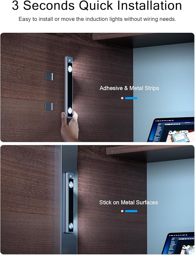 YIGER Under Cabinet Lights, Wireless Motion Sensor Light Indoor,10in LED White Lighting Rechargeable Battery Operated,4 Modes Night Light, Stick-On Magnetic Closet Lights for Kitchen, Hallway(2 Pack)