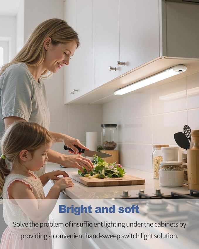MYPLUS Under Cabinet Lights with Hand Wave Sensor, 5 Color Temps and Dimmable Plug in Light Strip for Indoor,Kitchen,Cabinet,Counter（2-Pack）