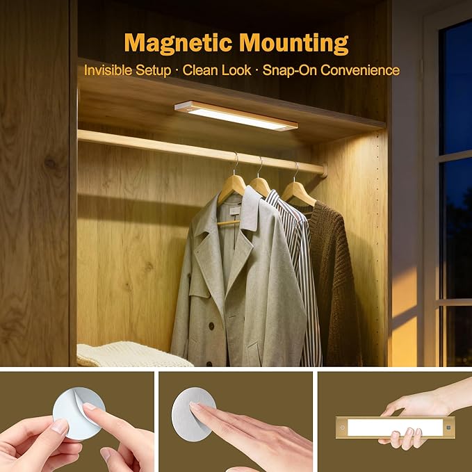 V4light Rechargeable Motion Sensor Under Cabinet Light, Magnetic LED Bar with 1500mAh, Gold Aluminum Accent Lighting, Dimmable 3 Color Temperatures for Kitchen Cabinets, Shelves & Closets (9 in)