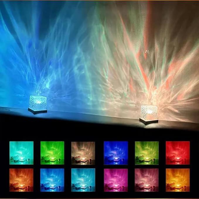 Ocean Wave Projector Light, 16-Color LED Shower Lamp with Remote, 3D Water Ripple Projection, Romantic Ambient Lighting for Kids Room, Relaxation, Bedroom, Bathroom & Night Light