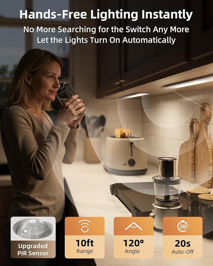 EZVALO 134 LED Under Cabinet Lights, 4000mAh Rechargeable Motion Sensor Light Indoor, Dimmable Magnetic Closet Lights with 3 Color Temps, Wireless Under Counter Lights for Kitchen, Stair (2 Pack)
