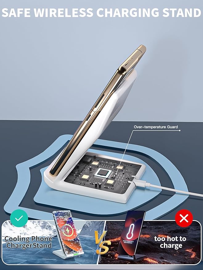 15W Wireless Phone Charger Stand,6FT Fast Android Wireless Charger Station for iPhone 17/17 Air/17 Pro Max/15/14/13, 15W Fast Charging for Samsung Galaxy S23 S22 S21 with 20W USB C Charging Block Cube