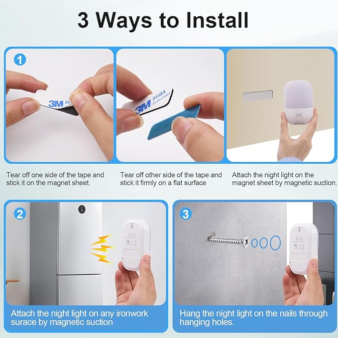 Motion Sensor Night Light, LED Dimmable Warm White Type-C Rechargeable Battery, for Hallway, Bathroom, Stair, Wardrobe, Bedroom, Auto On/Off, 2 Pack