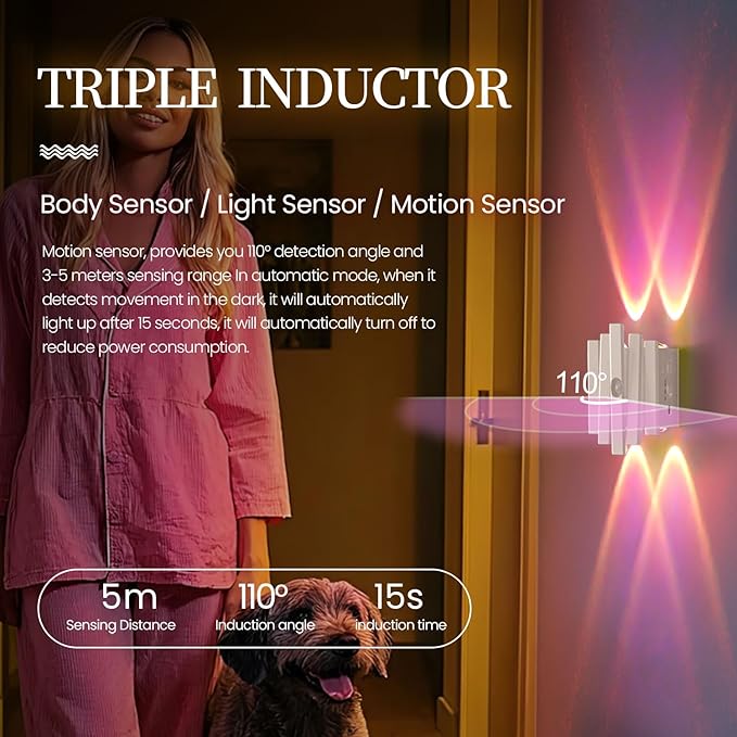 Rechargeable Motion Sensor Night Light, Magnetic RGB Color Changing LED Ambient Lighting, Compact Battery Operated Indoor Wall Light for Hallway, Stairs, Bathroom & Kids Room