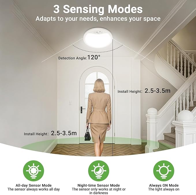 zemty 4 Pack 9 Inch Motion Sensor Ceiling Lights Wired, 18W 1800lm 3CCT/3 Mode/30-120s Timer, Bright White LED Flush Mount Light Fixture Motion Activated for Closet Pantry Hallways Stairwells Garage