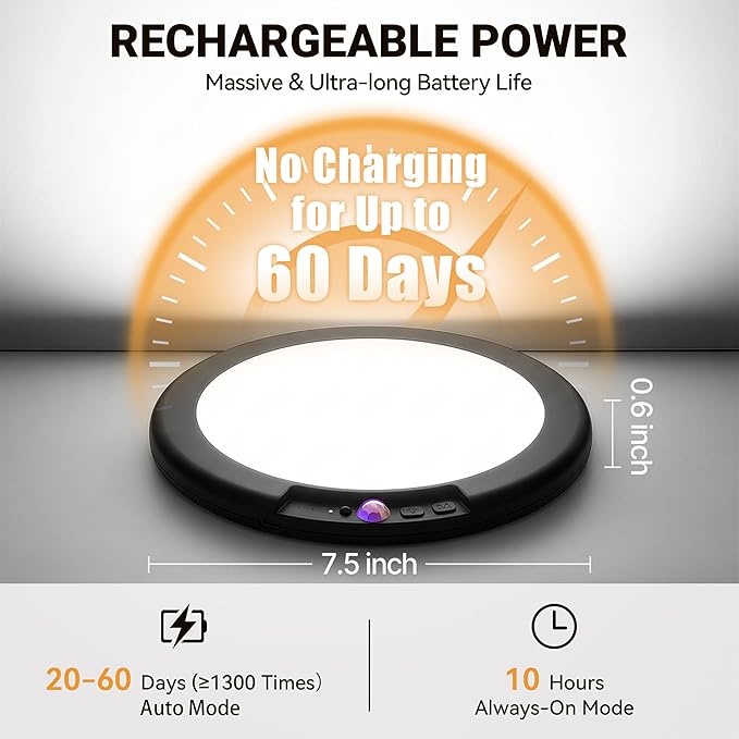 Wireless Closet Lights Motion Sensor - Black Rechargeable Ceiling Light Night Light Indoor, Battery Operated Led Lights for Bedroom with Remote, Living Room Bathroom Home & Kitchen Decor Lighting