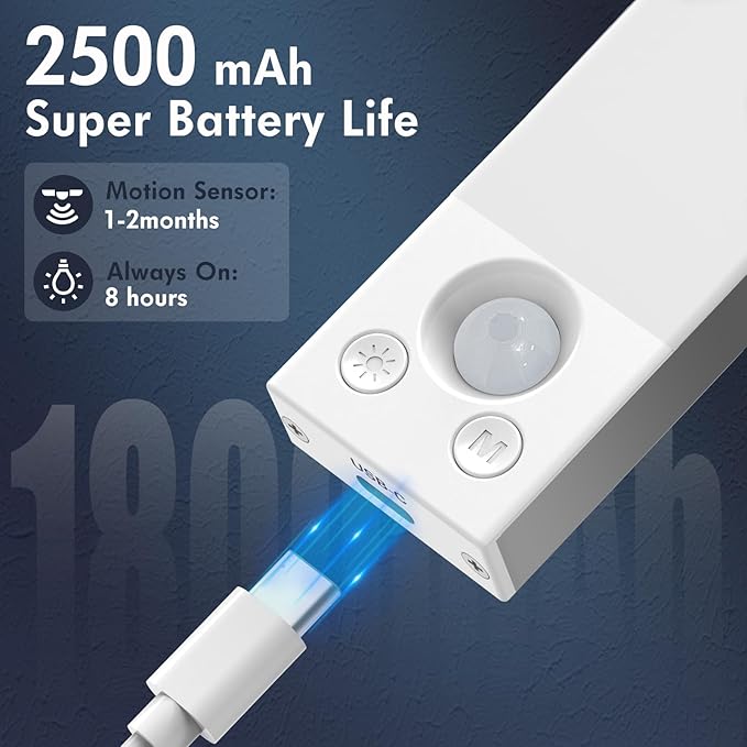 Under Cabinet Lights 14.5 Inch,Under Cabinet Lighting 63LEDS 2500mAh,Motion Sensor Light Indoor Rechargeable Battery Operated,Dimmable Under Counter Lights for Kitchen,Drawers,Wardrobe,Stair Bedroom