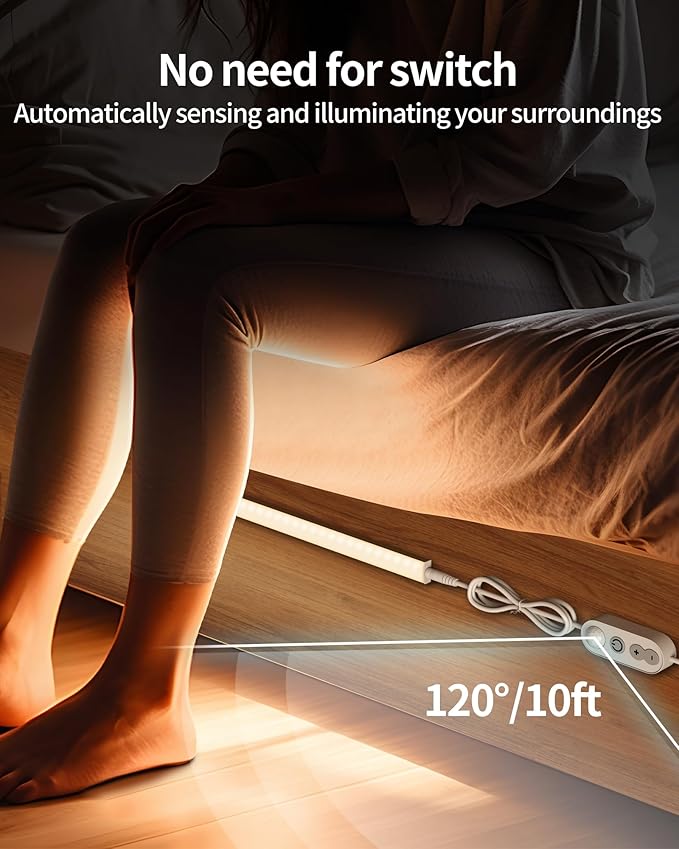 Motion Sensor Dimmable Under Cabinet Lighting, 4500K Daylight, Plug-in, Linkable LED Closet Light Bars, 12-inch 3 Pack