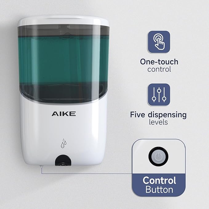 AIKE Liquid Automatic Wall Mount Soap Dispenser,Battery Operated Model AK1216,White