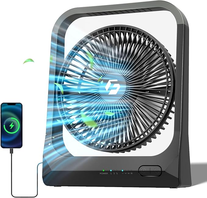 20800mAh Rechargeable Fan, 8-Inch Battery Powered Fan - Up to 80H Runtime, Portable Fan with 4 Speeds/Timers/70° Rotation /Quiet, Desk Fan for Bedroom, Office, Travel, Cruise, Gifts for Men Women