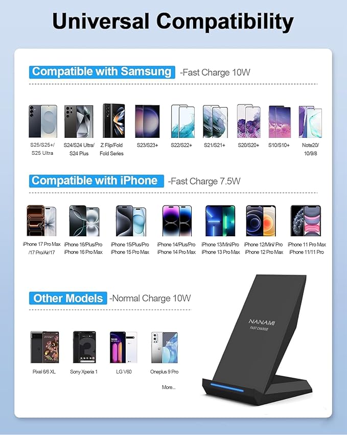Fast Wireless Charging Stand, Equipped with PD 30W Adapter, High Speed Universal Charger with Extra USB-A Port Compatible with iPhone 17/16/15/14/13/12/11, for Samsung Galaxy S26/S25/S24/S23/S22