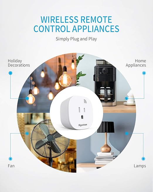 Syantek Remote Control Outlet Wireless Light Switch for Household Appliances, Expandable Remote Light Switch Kit, Up to 100 ft Range, FCC Certified, ETL Listed, White (3 Outlets + 1 Remotes)