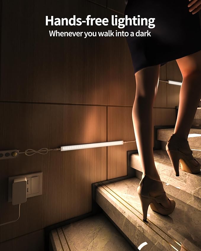 Motion Sensor Dimmable Under Cabinet Lighting, 4500K Daylight, Plug-in, Linkable LED Closet Light Bars, 12-inch 3 Pack