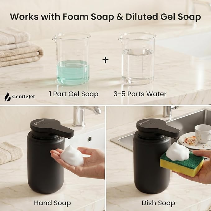 GentleJet SimpleFoam Automatic Foaming Soap Dispenser Touchless Sensor, USB-C Rechargeable, IPX5 Waterproof, Dual Output for Bathroom Kitchen Sink, ABS Compact Design