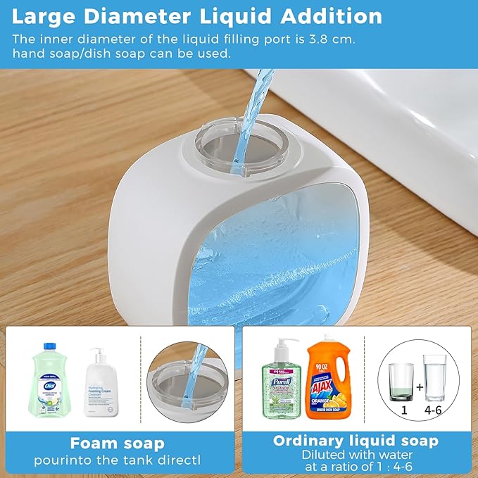Automatic Foaming Soap Dispenser, 17oz/500ml Touchless Rechargeable with 4-Level Adjustable & IPX5 Waterproof - Level Display for Wall/Tabletop Use in Bathroom, Kitchen