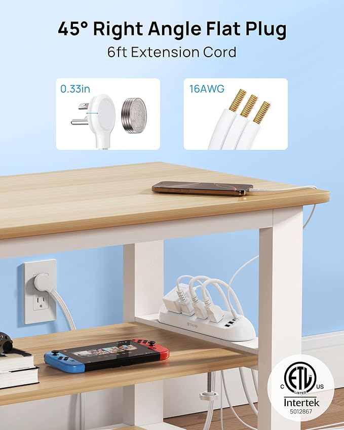 TROND Desk Clamp Power Strip 20W USB C, Surge Protector with 4 Outlets 4 USB Ports, Flat Plug 6ft Extension Cord, 1700J, ETL Listed, Fits 1.97 inch Tabletop Edge, for Home Office Accessories, White