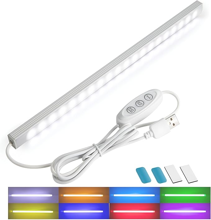 RGB Light Bar with Color Memory & Dimmable Brightness for Monitor/Desk, Under Cabinet Lights with 8 Colors & Dynamic Modes, Magnetic Installation for Kitchen, Room, Shelf, USB Powered