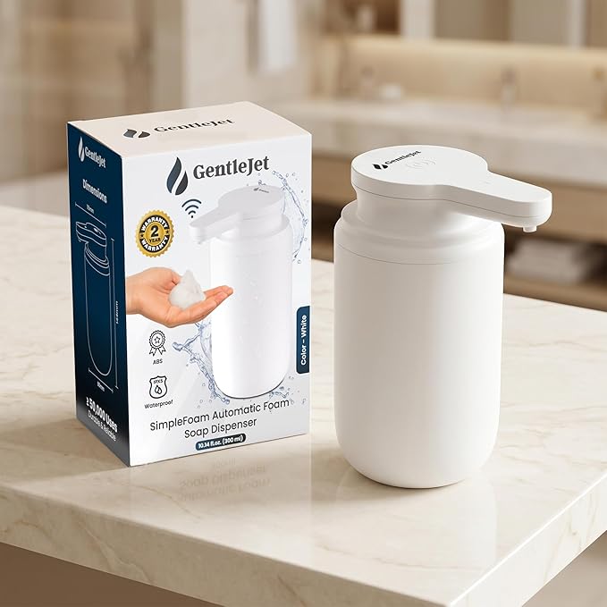 GentleJet SimpleFoam Automatic Foaming Soap Dispenser Touchless Sensor, USB-C Rechargeable, IPX5 Waterproof, Dual Output for Bathroom Kitchen Sink, ABS Compact Design