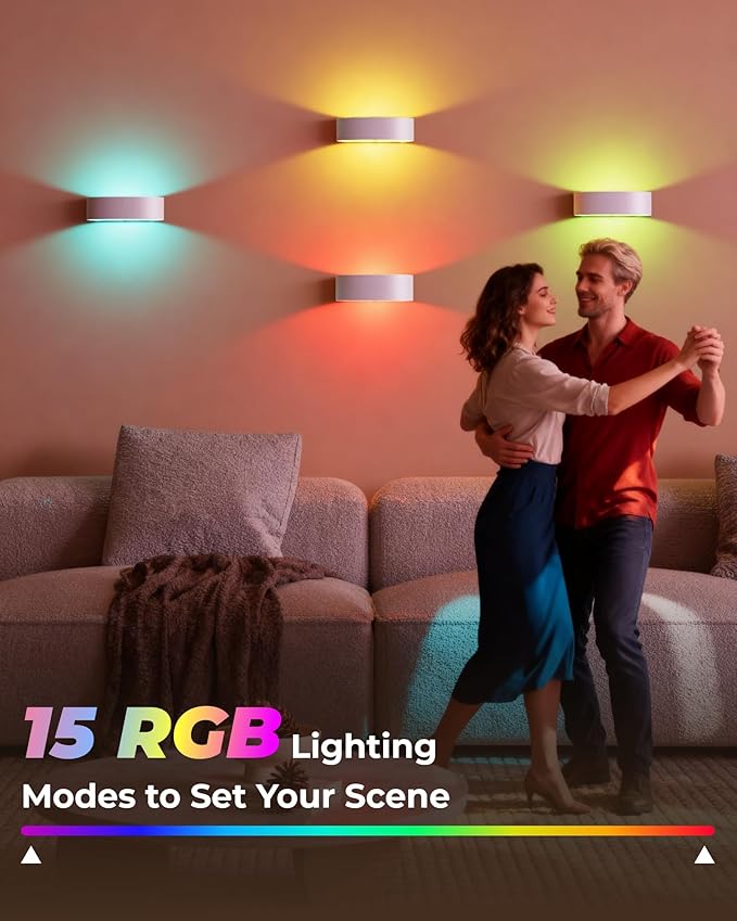 Motion Sensor Wall Light, 5000mAh Rechargeable Battery Operated Wall Sconces with Remote, 15 RGB Colors 3 White Temps Dimmable, Wireless Wall Sconces for Hallway, Living Room, Stairwell, Bedroom