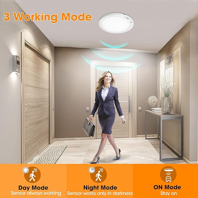 Gotopceed 2 Pack Rechargeable Motion Sensor Ceiling Light with Remote - Magnetic Wireless Ceiling Light Battery Powered for Closet Shower Stairs Shed Hallway ect