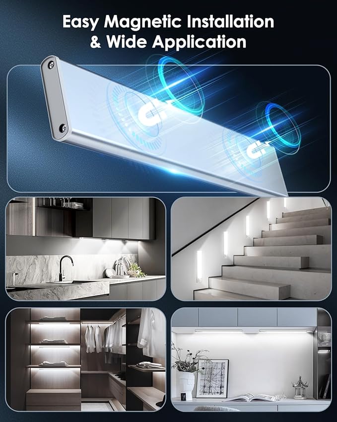 VerRon 10in Under Cabinet Lighting, Upgraded 2200mAh Rechargeable Under Cabinet Lights Wireless, LED Motion Sensor Light Indoor Closet Lights Under-Counter Light Fixtures for Kitchen, Hallway, 2-Pack