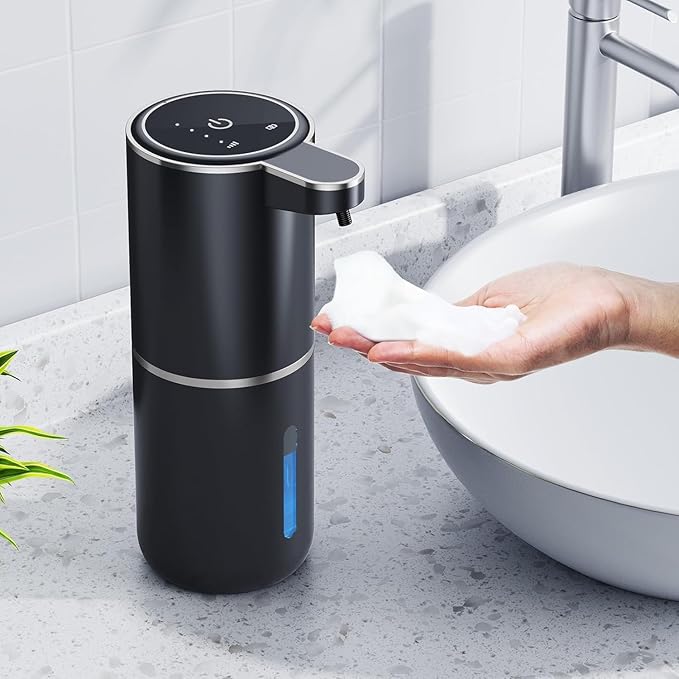 Automatic Soap Dispenser,P11-380ml, Wall Mount Touchless 4 Gear Adjustable Electric Soap Dispenser,USB Rechargeable with Infrared Motion Sensor for Bathroom,Kitchen,Office (Black,Foam)