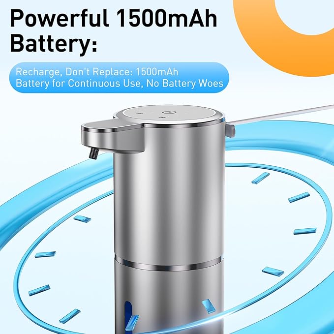 Fantictas Automatic Soap Dispenser Touchless Automatic Liquid Soap Dispenser 4 Adjustable 1500mAh Soap Dispensing Levels Wall Mount for Kitchen and Bathroom