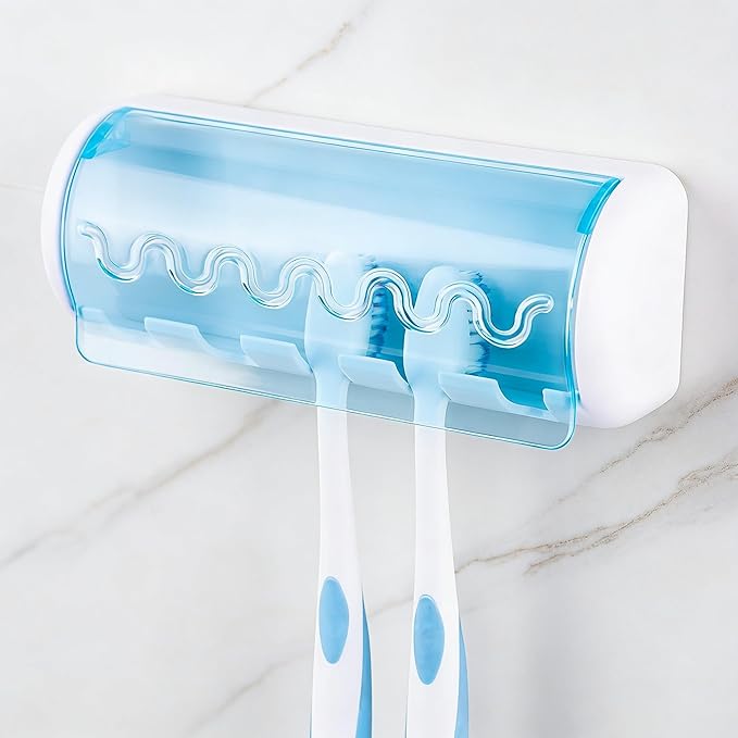 1 PCS Self Adhesive Toothbrush Holder with Cover for Bathroom, 5-Slot Wall Mounted Toothbrush Organizer Rack for Shower, Dorm, Cabinet