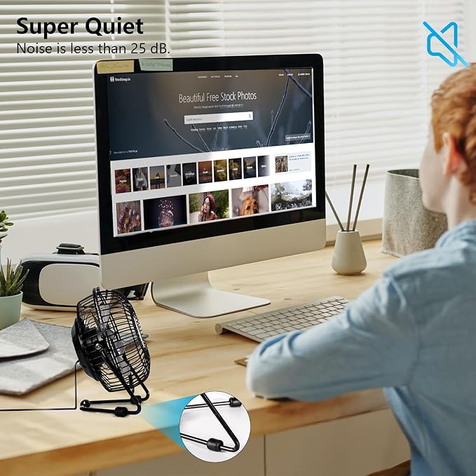 BEESTAR 4 Inch Mini Fan with Metal Construction,Powerful USB Powered,360° Rotation desk Personal Cooling Usb fans small quiet for Home Office Bedroom