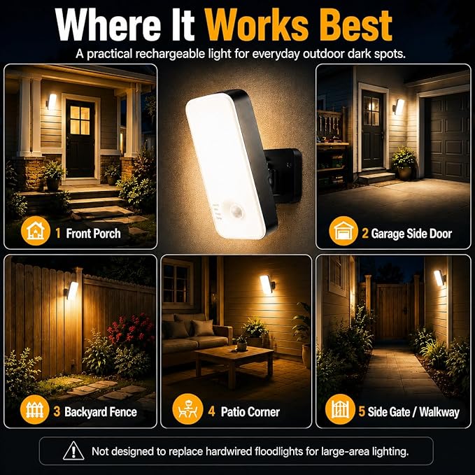 TANBABY 12000mAh Wireless Motion Sensor Outdoor Lights, Rechargeable Battery Operated Lights with Remote, 3 Modes, 3CCT Dimmable, Waterproof Outdoor Security Lights for House, Garage, Patio -2PACK