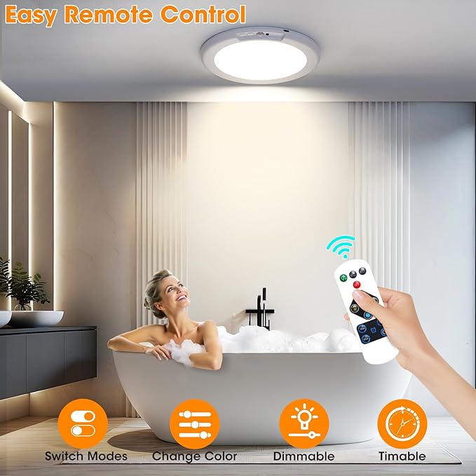 Gotopceed 2 Pack Rechargeable Motion Sensor Ceiling Light with Remote - Magnetic Wireless Ceiling Light Battery Powered for Closet Shower Stairs Shed Hallway ect
