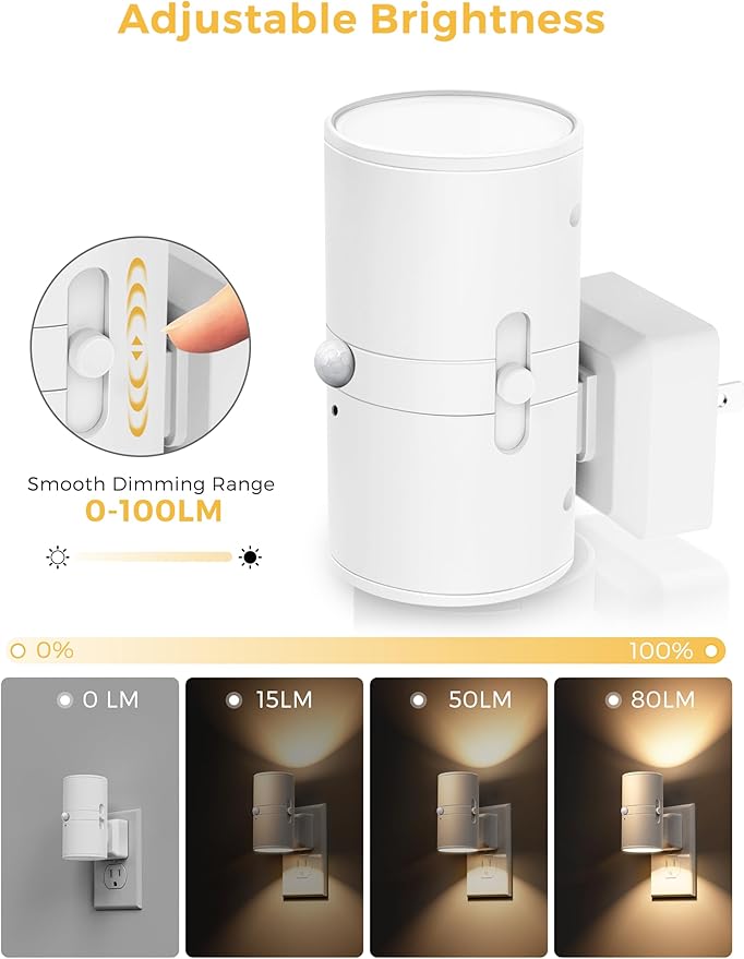L LOHAS LED Motion Sensor Night Light Plug in, Motion Activated Night Light, 0-100LM Dimmable, Soft White 3000K, Motion Sensor Light Indoor for Bathroom Hallway Bedroom Nursery Kids Elderly [2 Pack]