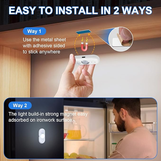 LED Motion Sensor Light Indoor, Magnetic Under Cabinet Lighting Daylight White, Dimmable Rechargeable Puck Lights for Closet, Kitchen, Stairs(6 Pack)
