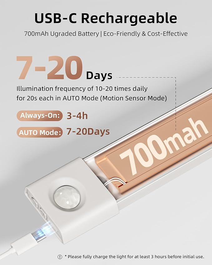 EZVALO 7.8" Rechargeable Motion Sensor Light Indoor, 6-Pack Under Cabinet Lighting, Wireless Closet Lights, 30 LED, Dimmable, 3 Color Temperatures, Step Lights for Kitchen, Pantry, Bedroom, Wardrobe