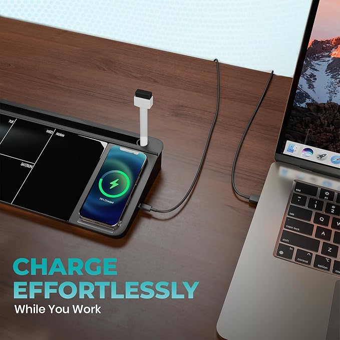 NEXTLUXE Glass Desk Whiteboard with Wireless Charger - Desktop Whiteboard with Storage, Weekly Planner, Dry Erase Pad, Organizer Drawer for Home, School, Office Gadgets – Black (Black)