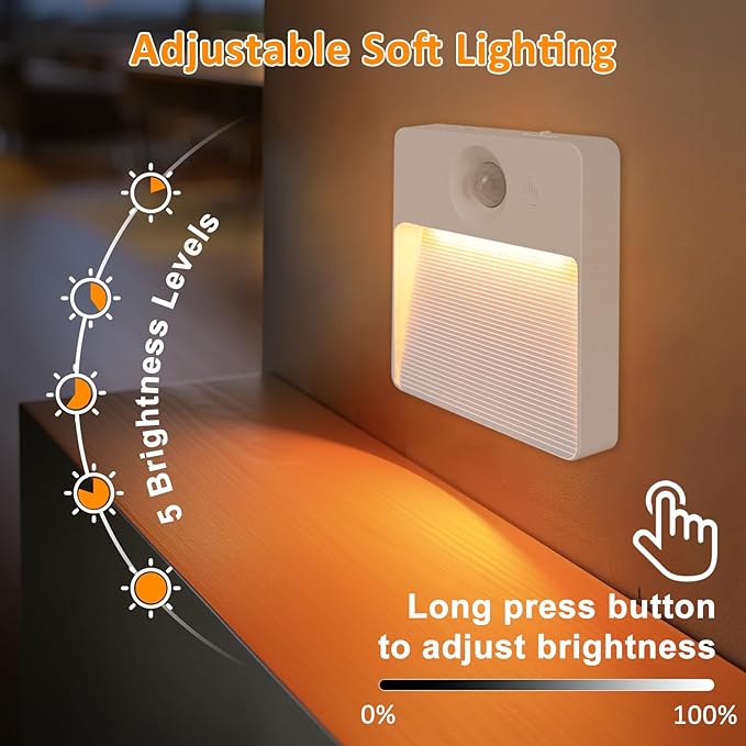 Guankai 8 Pack Rechargeable Motion Sensor Stair Light for Indoor, RGBW Battery Operated Closet Lights, Stick On Night Lamp, Motion Activated Magnetic Lighting Lamps for Step,Cabinet,Hallway,Bathroom