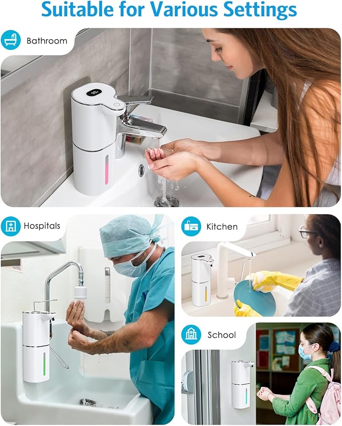2PCS Automatic Liquid Soap Dispenser, Touchless Soap Dispenser Digital Display, Rechargeable, 6 Adjustable, 12.8oz/380ml, Waterproof, Wall Mount, Countertop for Bathroom, Kitchen Dish Soap
