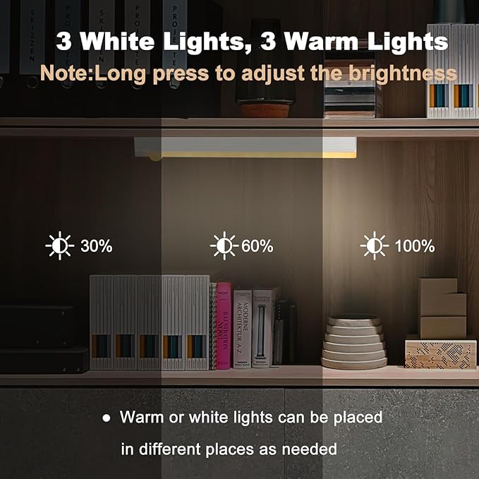 6 Pack Motion Sensor Under Cabinet Light, Magnetic Rechargeable 2 Color Under Counter Light, 8 Inch LED Closet Light for Stair Bedroom Cupboard