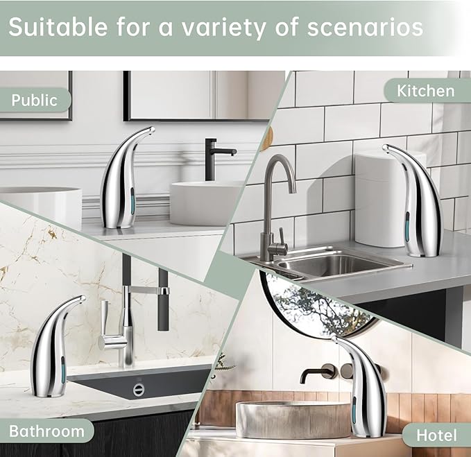 Automatic Liquid Soap Dispenser,300ML Touchless 4 Gear Adjustable,Countertop Electric Battery Operated Hand Soap Dispenser with Sensor for Bathroom,Kitchen,Office（Silver）