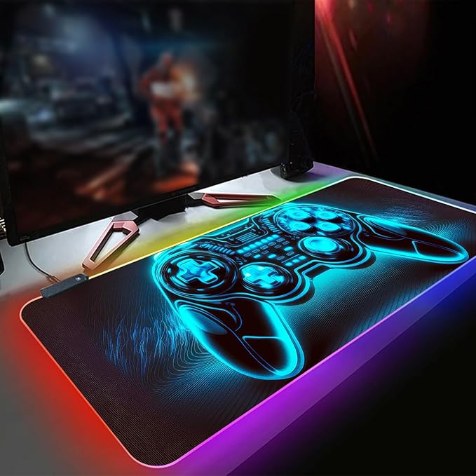 XL Led Gaming Mouse Pad with 14 Light Modes - Light Up Gamer Mouse Pad,31.5 x 11.8in Non-Slip Gamepad Style RGB Large Gamer Mousepad,Black Long Glowing Gaming Accessories for Desk,Waterproof