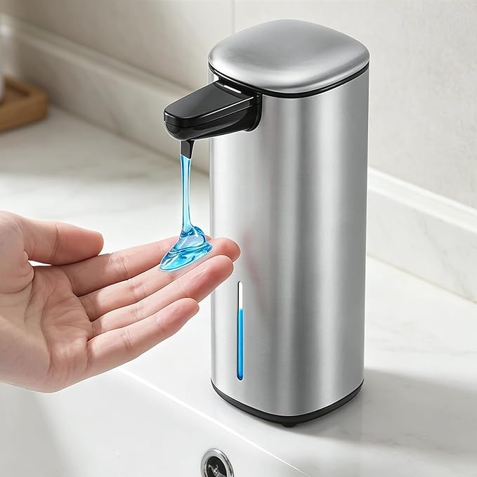 Sineng Automatic Soap Dispenser Touchless, 304 Stainless Steel Liquid Hand Soap Dispenser, 8.5oz/250ml 2 Adjustable Levels Water-Resistant and Rechargeable Kitchen Bathroom Soap Dispenser