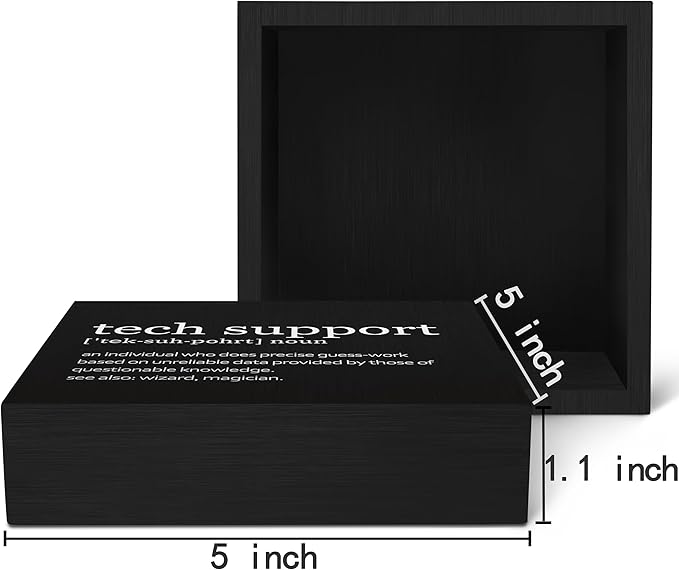 SRADMO Tech Support Office Wood Box Sign Desk Decor, Tech Support Gifts, Gifts For It Tech Guys, Desk Decorations Office, It Tech Gifts Wooden Box Sign Decoration, Tech Support Table Decor(Black)