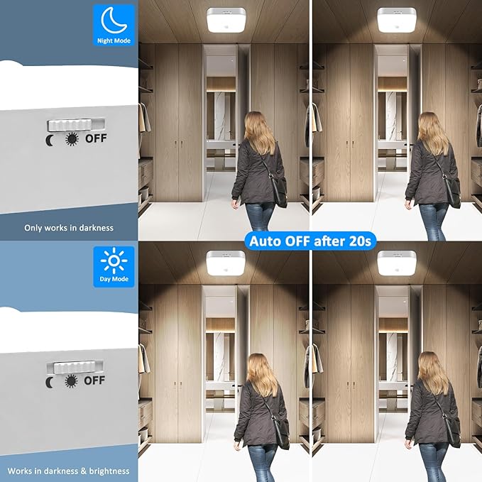 TOOWELL Rechargeable Motion Sensor Closet Light - 10000mAh Battery Operated Ceiling Light,500LM Warm White Wireless Ceiling Lights for Closet Shower Bathroom Pantry Hallway Porch Stair 3000K
