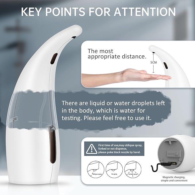 Automatic Soap Dispenser Touchless,300ML Hand & Dish Countertop Electric Liquid Rechargeable Dispenser with Sensor,Modern 4 Gear Adjustable Waterproof Kitchen Auto Soap Pump（White）