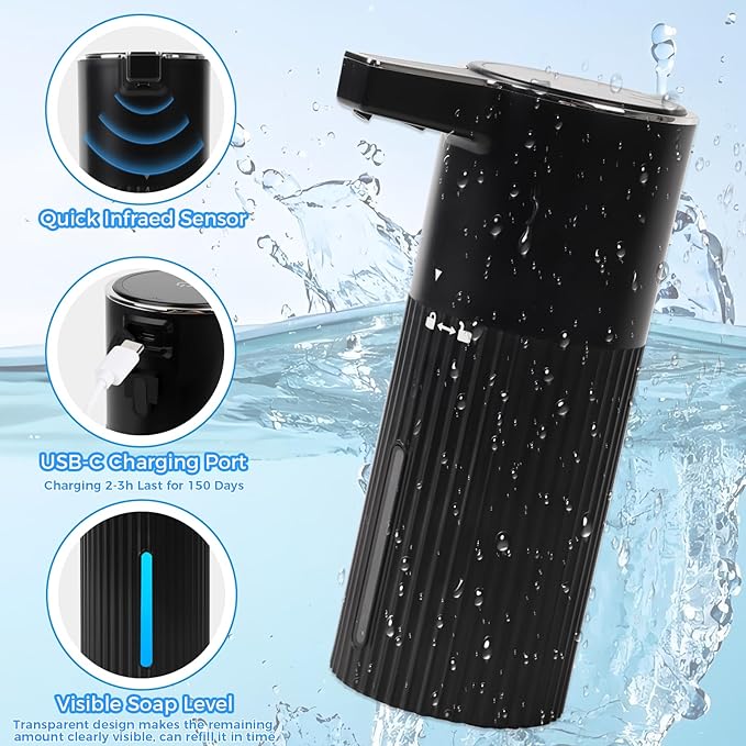 Automatic Liquid Soap Dispenser, 13.52oz/400ml Rechargeable Touchless Smart Lotion Soap Dispenser, Hand Dish Soap Dispensers for Bathroom & Kitchen - Wall Mounted, 4 Adjustable Level, IPX5 Waterproof